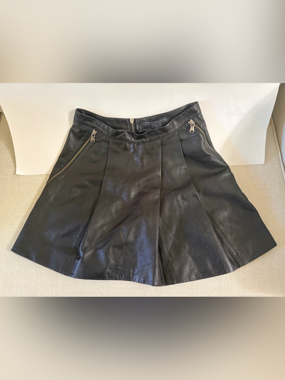 Marc By Marc Jacobs Black Leather Skater Mini Skirt